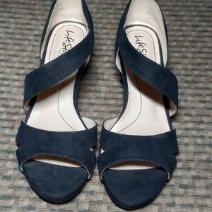 Life Stride Blue Heels with Asymmetrical Straps